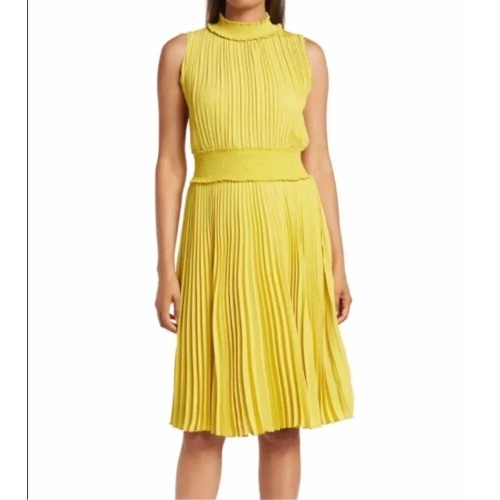 Nanette Lepore NWT Yellow Pleated / Smocked Dress Size 6